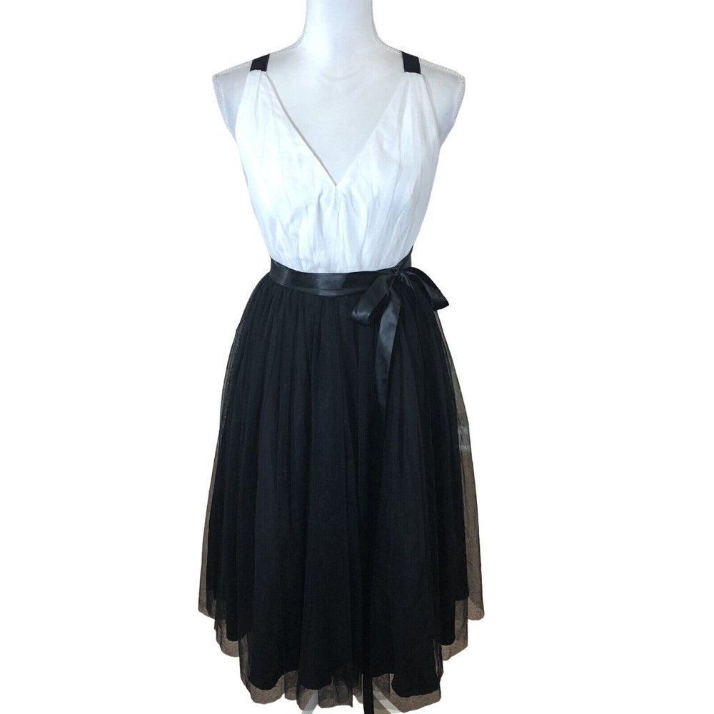 Asos Tulle Dress Size 8 Black White Ballerina Prom Fairie Ribbon Wrap Bodice